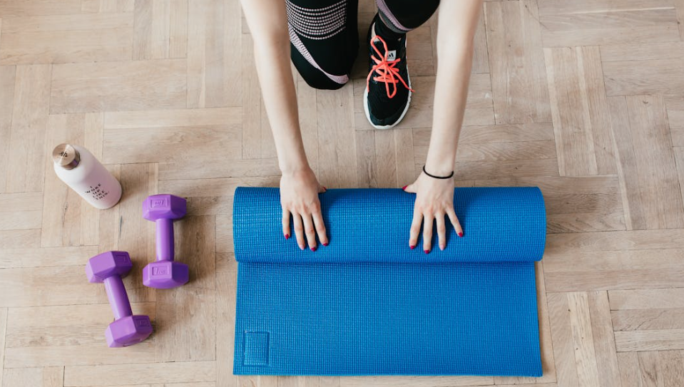 Exercise equipment set across the floor