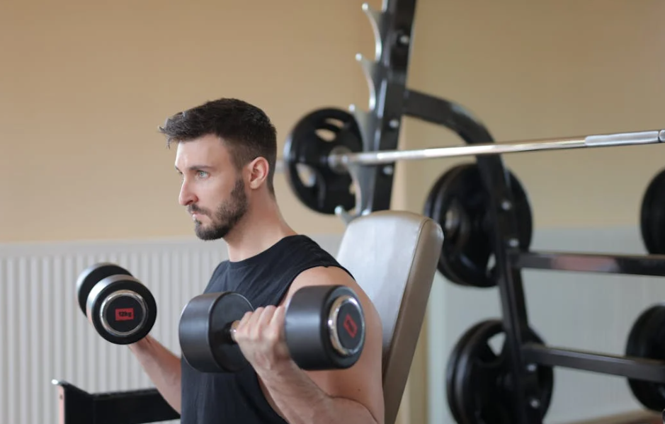 A person exercising with dumbbells