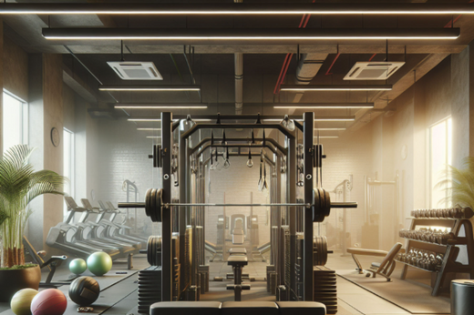 Modern gym interior with strength training equipment and tools for effective workouts