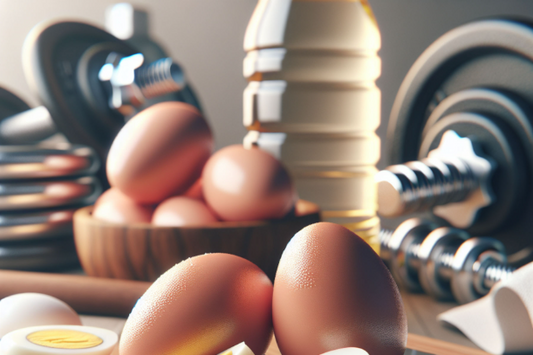 Banner showing eggs, weights, and fitness equipment for pre-workout nutrition