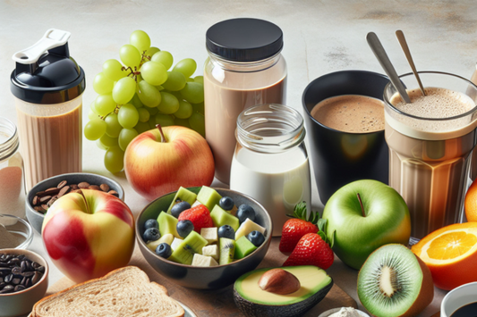 A spread of delicious and healthy pre-workout recipes, including smoothies, fruit, and coffee, perfect for fueling your workout